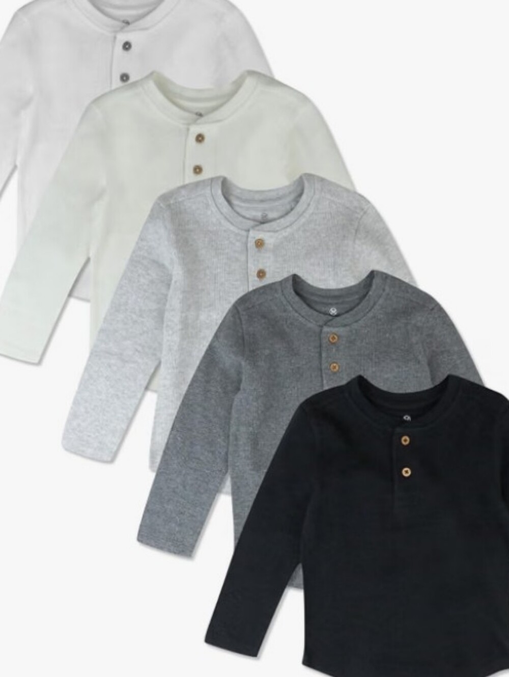 Kids Long-Sleeve Henley Top - Black, Dark Gray, Light Gray, Cream, White
